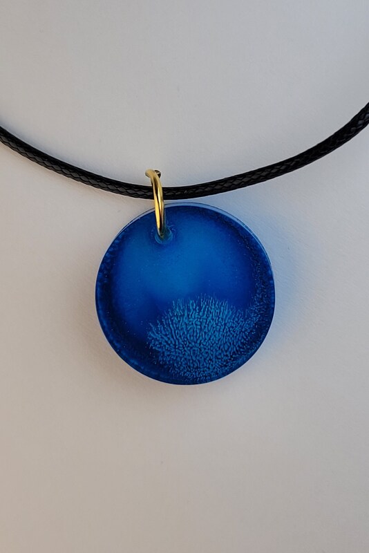 Handcrafted White and Navy Blue Circle Pendant Necklace or Keychain